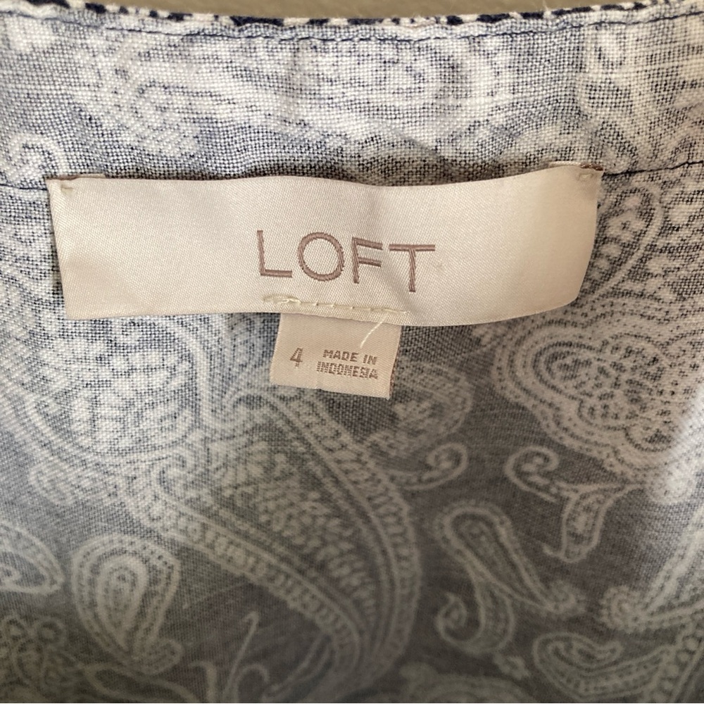 LOFT Blue Paisley Linen Blend Maxi Dress Size 4 - Picture 4 of 8